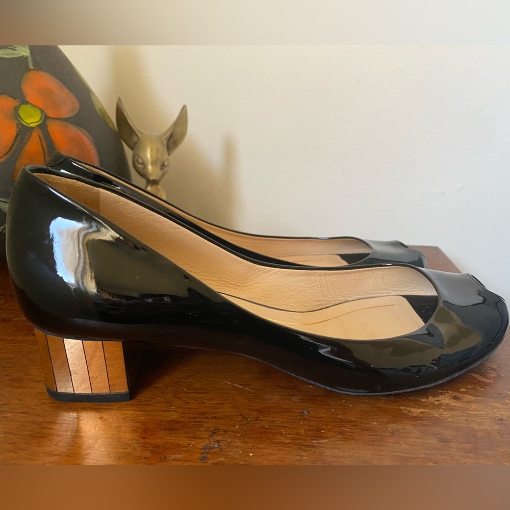 Gucci Black Patent Leather Peep Toe Block Heel Women's Shoes / 38.5 - Picture 4 of 7
